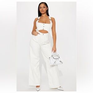 Fashionnova Camella Denim Jumpsuit- White